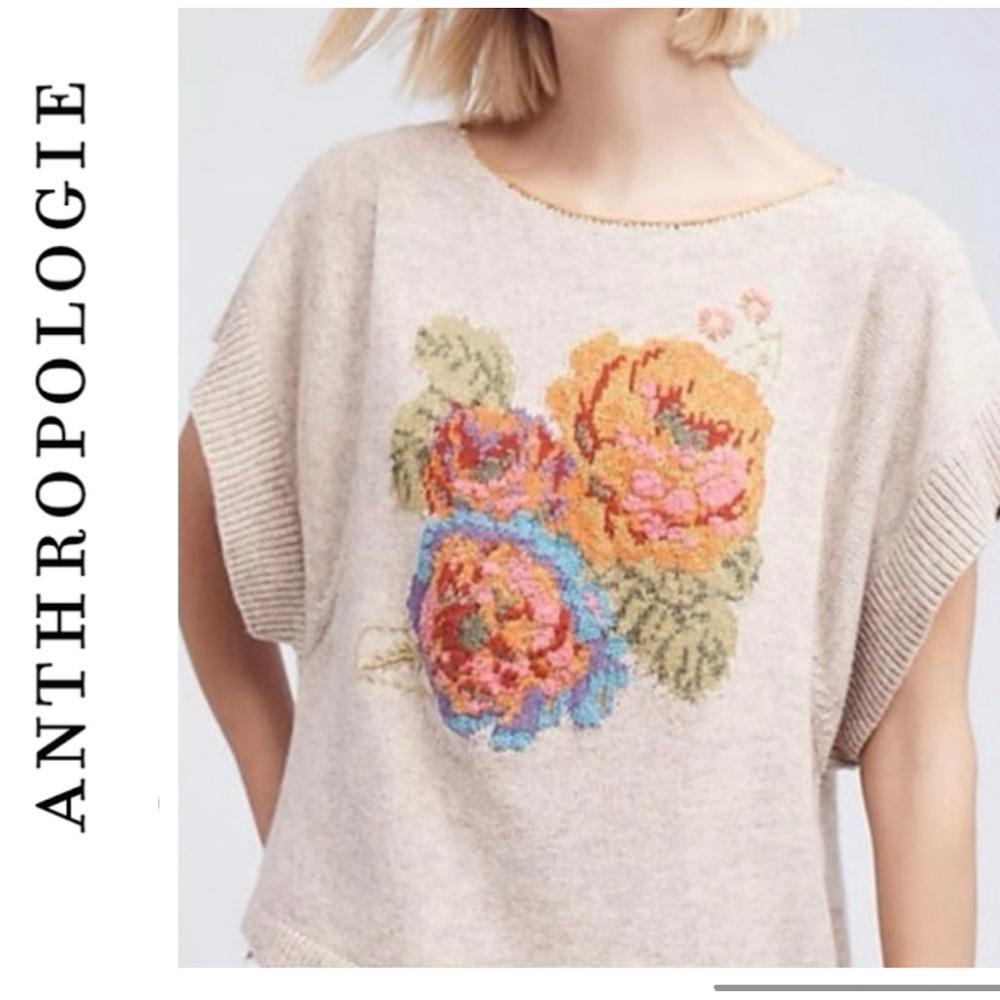 Angel of the North Anthropologie Poncho Style Floral Coquette Balletcore Knit - Picture 2 of 11